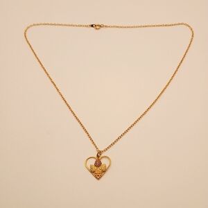 10k Gold Heart With Grapes Pendant Necklace 18in Plated Chain.